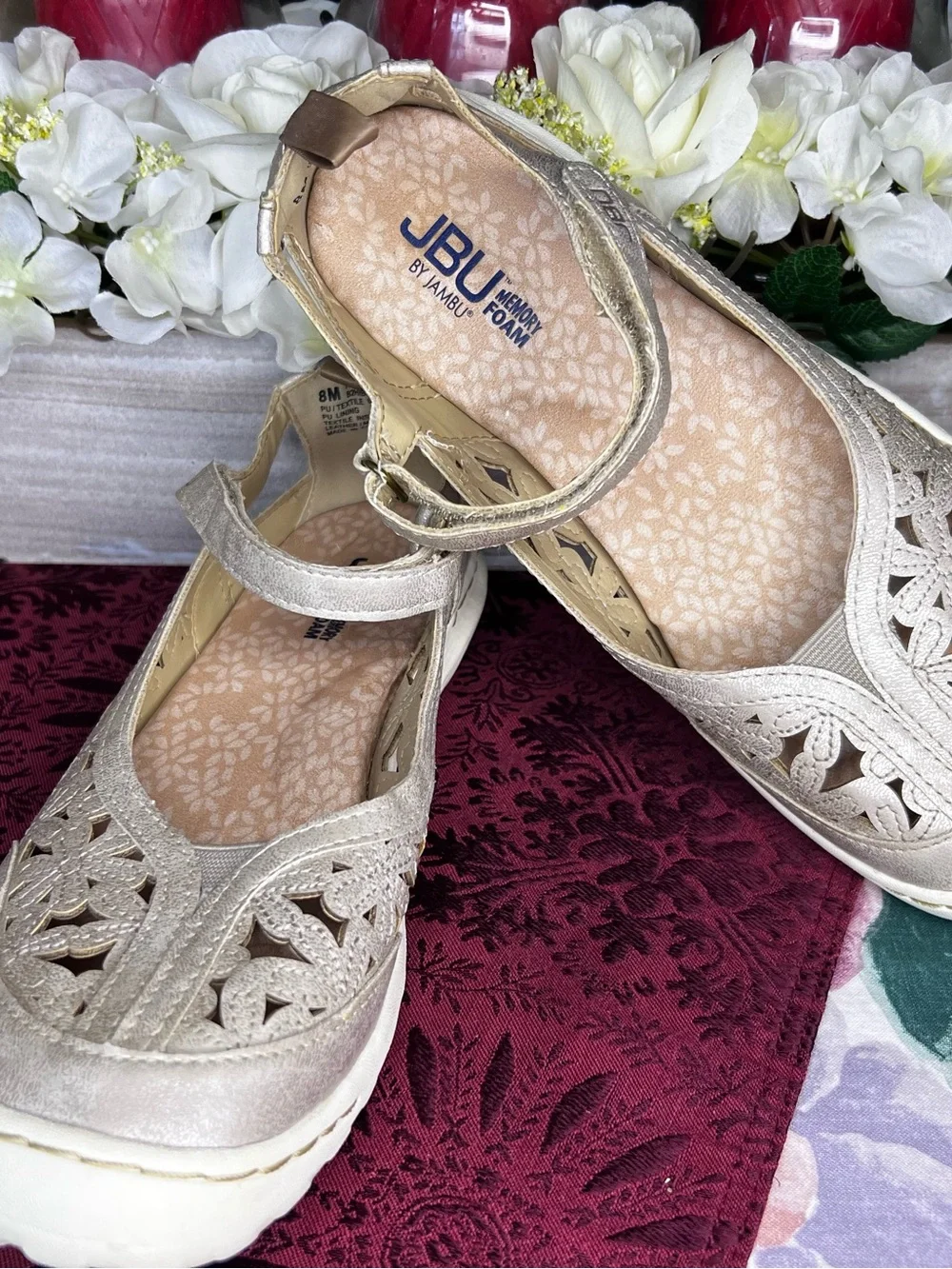 JBU Women's Metallic Champagne Mary Jane Flats